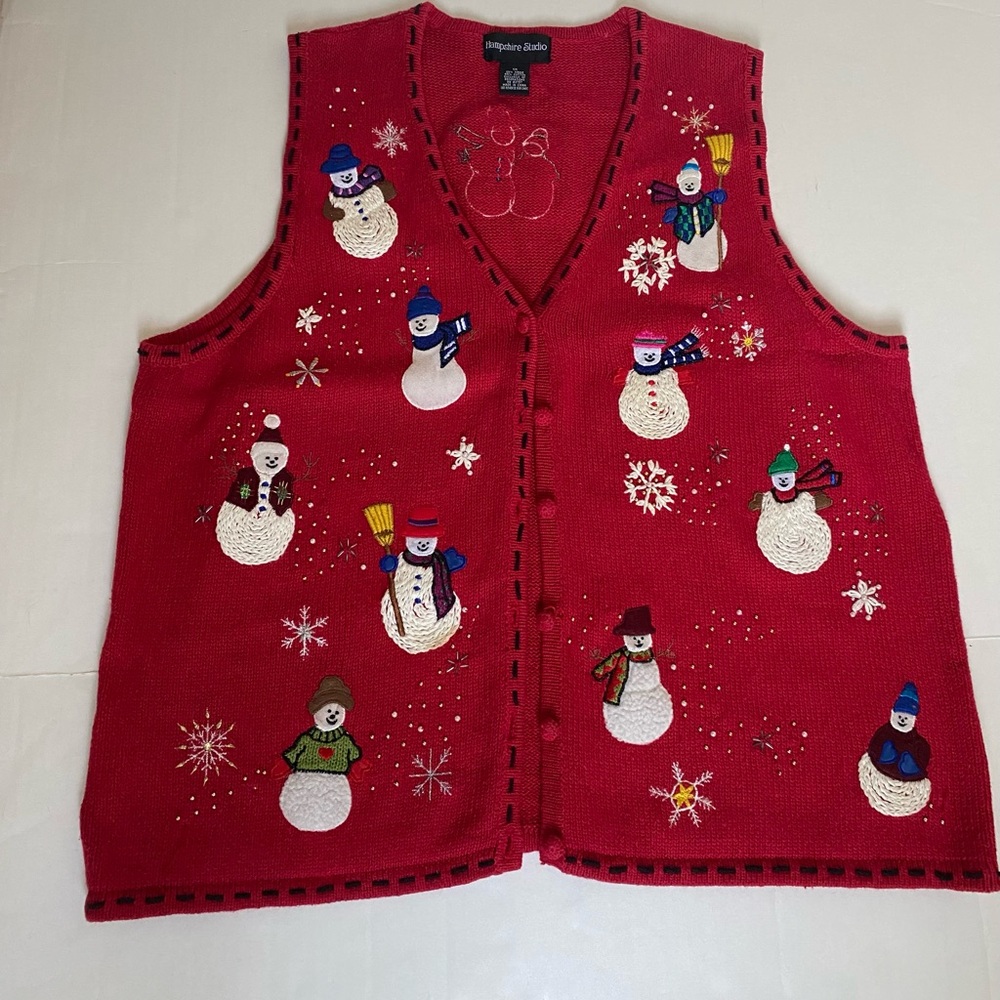 Hampshire Studio Red Snowman Sweater Vest Women’s Size 1X – Excellent Condition